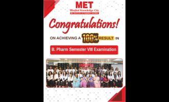 100% Success in B.Pharm Semester VIII Examination